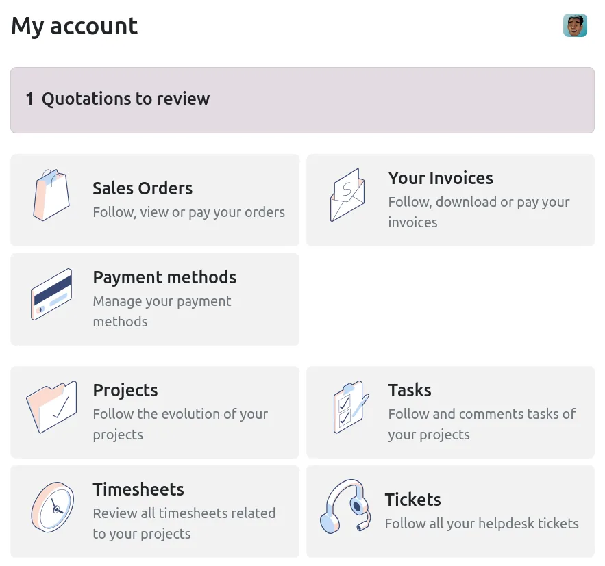 Odoo customer portal account page