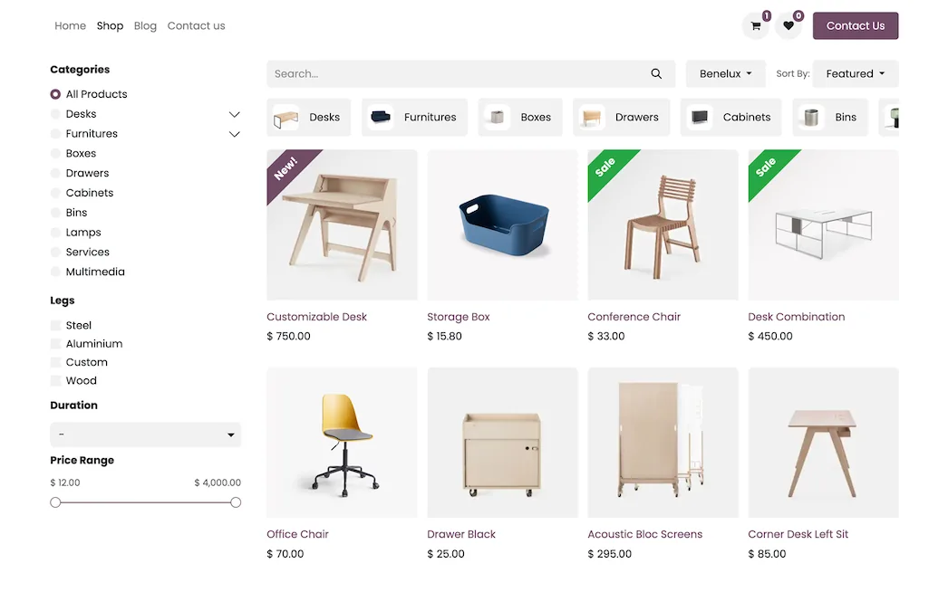 Odoo eCommerce shop catalog