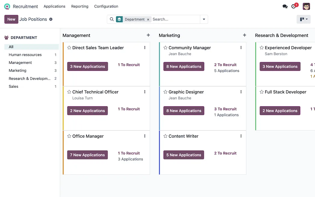 Odoo Recruitment job positions