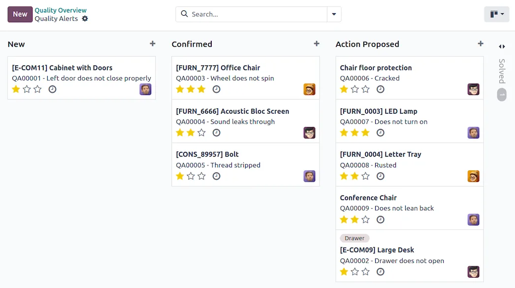 Odoo quality alerts board