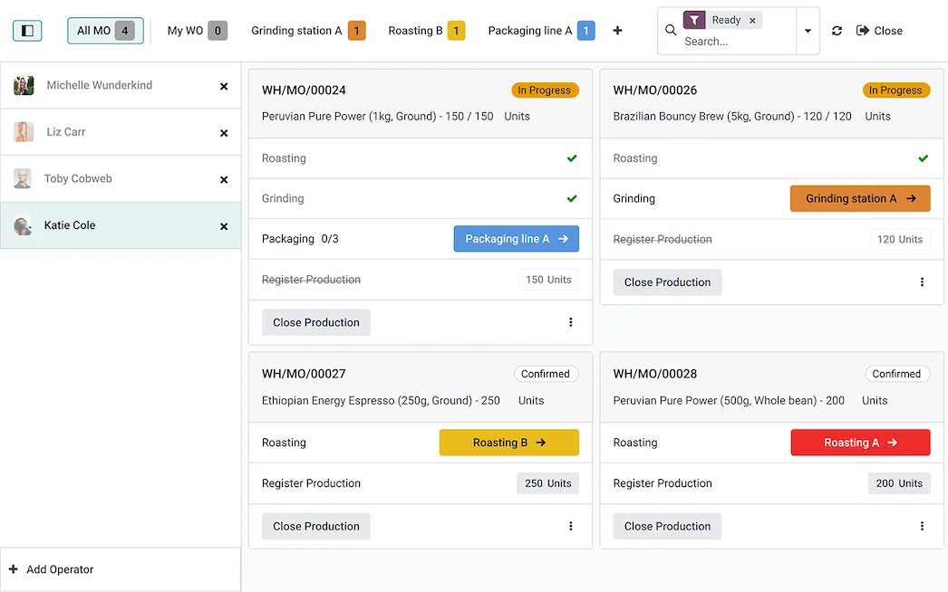 Odoo Shop Floor app with work orders
