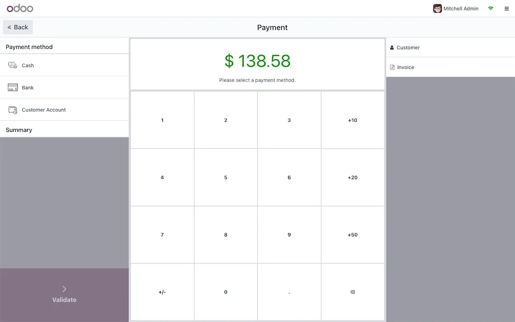 Odoo Point of Sale payment screen