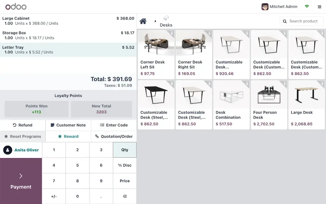 Odoo Point of Sale checkout screen