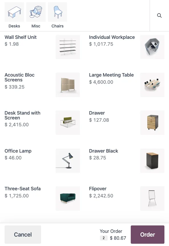 Odoo self-ordering kiosk screen