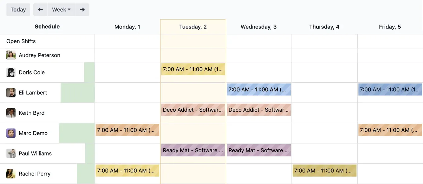 Odoo Planning weekly schedule