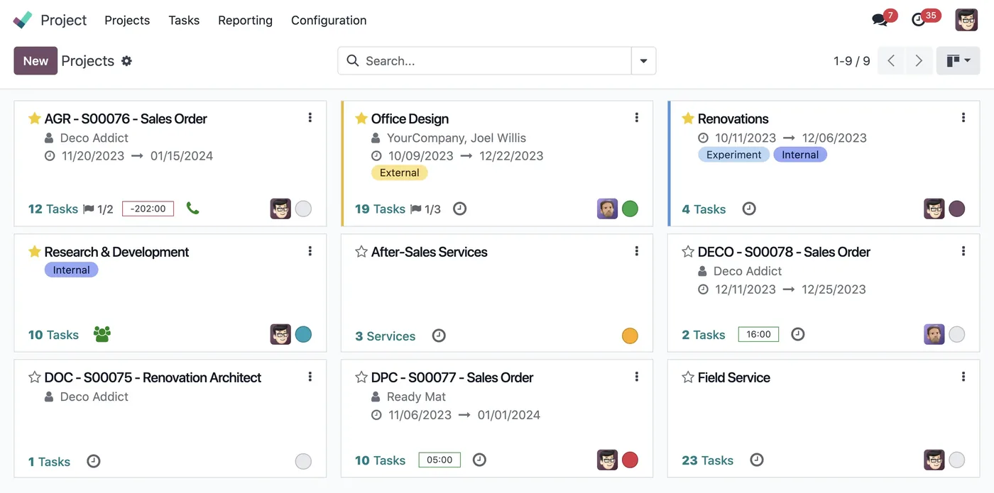 Odoo Project overview of all projects