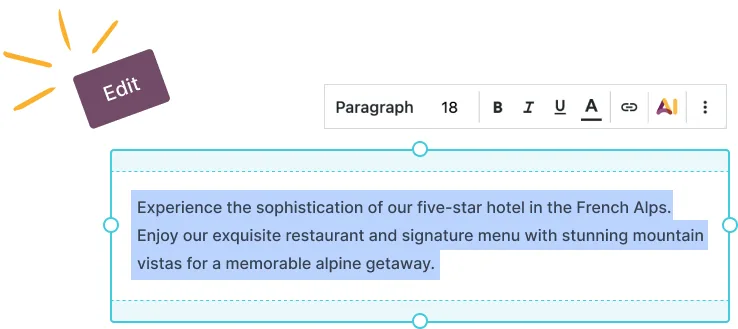 Editing text in the Odoo website builder